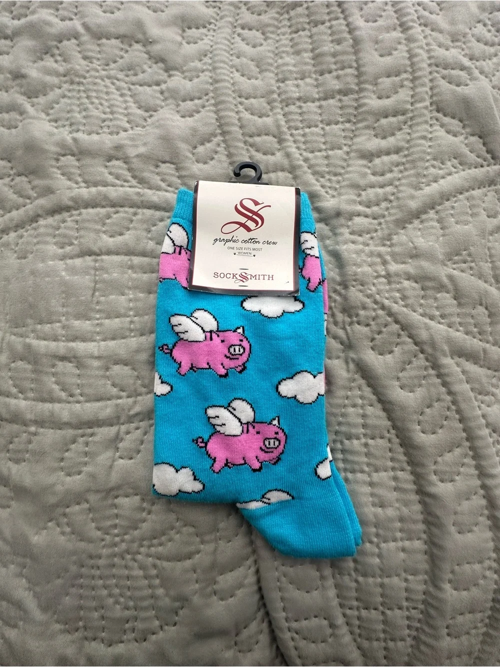 SockSmith Flying Pig Crew Socks in Turquoise & Pink. Brand New